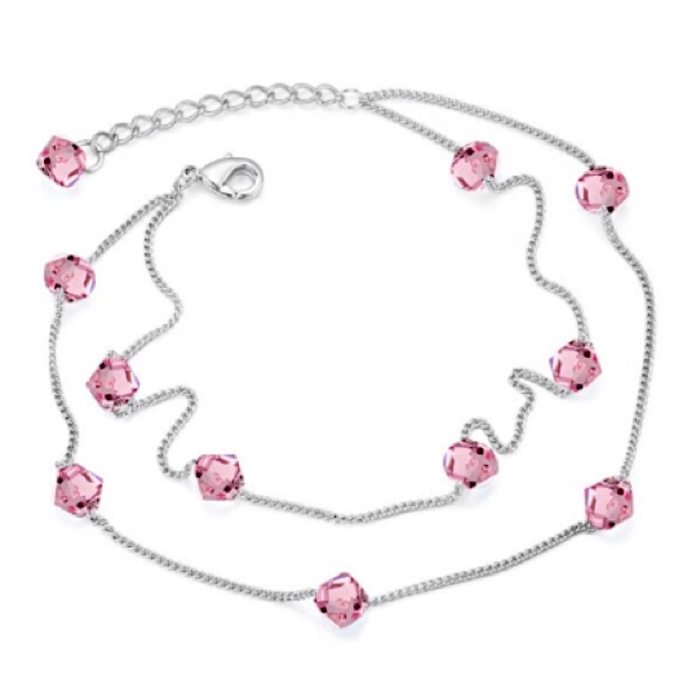 Bicone Crystal Dual Strand Anklet with Swarovski Crystals in Rose